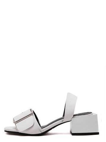 Romwe White Open Toe Buckled Chunky Sandals