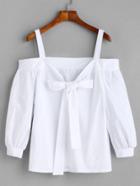 Romwe White Cold Shoulder Bow Tie Top