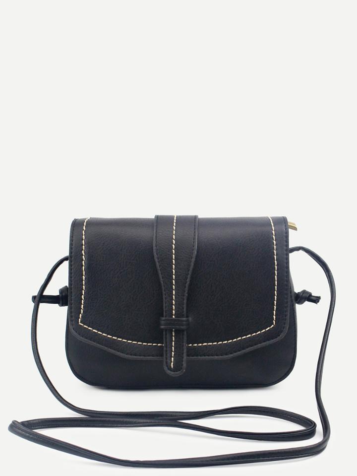 Romwe Black Faux Leather Saddle Bag