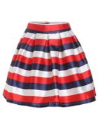 Romwe With Zipper Striped Flare Skirt
