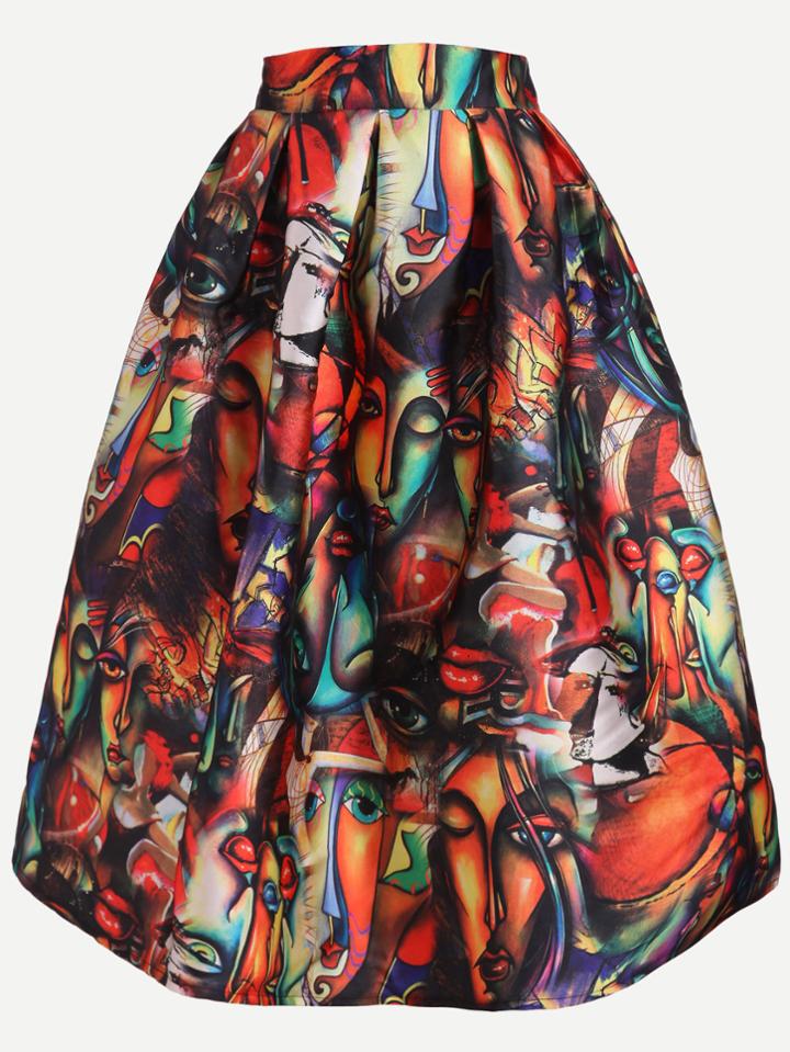 Romwe Abstract Print Box Pleated Skirt