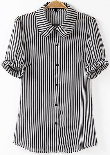 Romwe Vertical Stripe Lapel Slim Blouse
