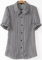 Romwe Vertical Stripe Lapel Slim Blouse