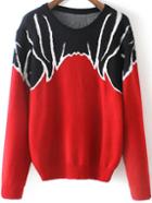 Romwe Color-block Abstract Print Sweater