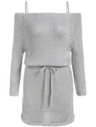 Romwe Cold Shoulder Drawstring Sweater Dress