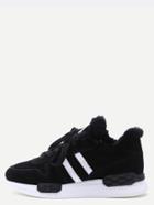 Romwe Black Striped Detail Faux Fur Trim Shoes