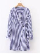 Romwe Pleated Back Striped Wrap Dress