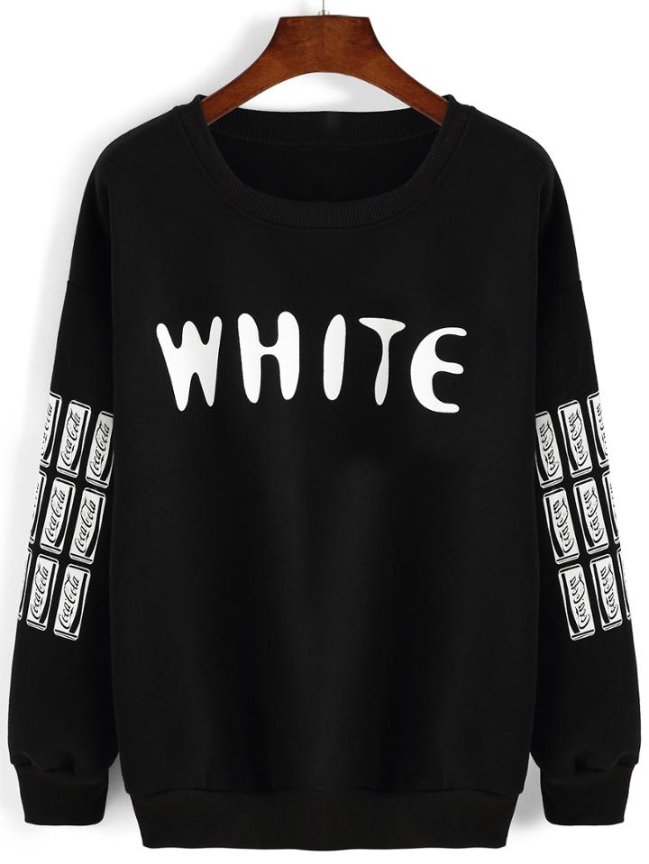 Romwe Round Neck Letter Print Loose Sweatshirt