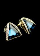 Romwe Blue Gemstone Gold Triangle Stud Earrings