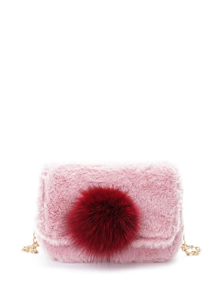 Romwe Faux Fur Chain Flap Bag