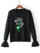 Romwe Embroidery Detail Bell Sleeve Knitwear