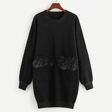 Romwe Plus Faux Fur Patched Pocket Cocoon Knit Dress