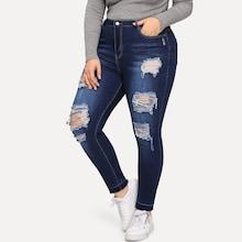 Romwe Plus Faded Distressed Raw Hem Jeggings