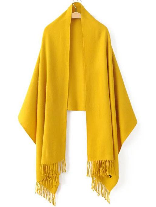 Romwe Yellow Fringe Hem Plain Scarf