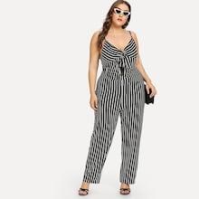 Romwe Plus Cut Out Twist Front Striped Cami Jumpsuit