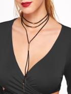 Romwe Black Metallic Wrap Minimalist Linear String Necklace