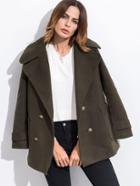 Romwe Army Green Double Breasted Coat