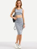 Romwe Grey Crop Tank Top With Elastic Waist Skirt