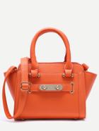 Romwe Orange Pu Shoulder Bag With Adjustable Strap