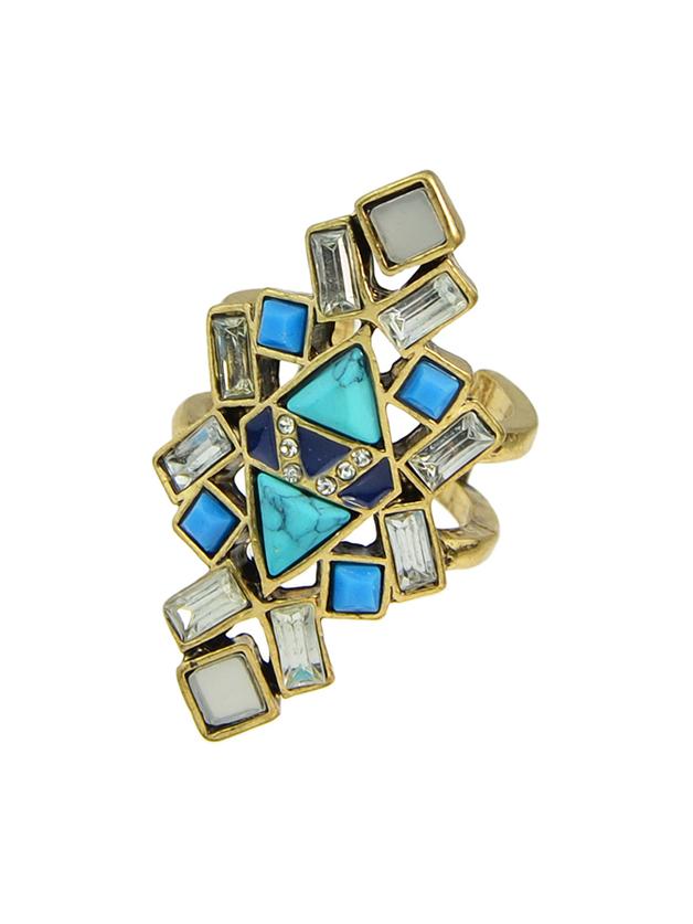 Romwe Vintage Acrylic Stone Statement Cuff Finger Ring