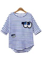 Romwe Eye Sequined Striped Loose T-shirt