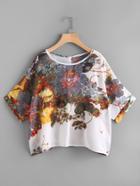 Romwe Random Printed Button Back Chiffon Blouse