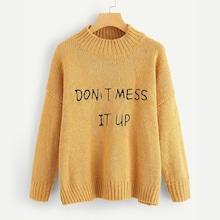 Romwe Mock Neck Letter Embroidered Sweater