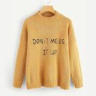 Romwe Mock Neck Letter Embroidered Sweater