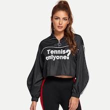 Romwe Letter Print Crop Jacket