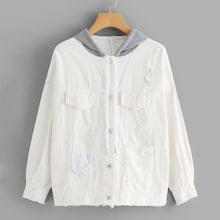 Romwe Patched Decoration Destroyed Hooded Denim Jacket