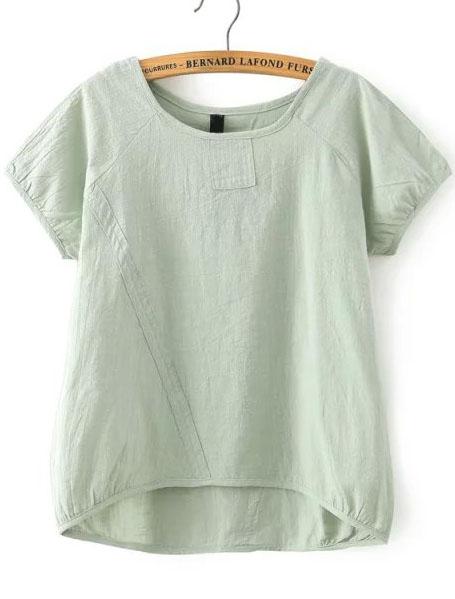 Romwe Green Short Sleeve Dip Hem Blouse