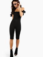Romwe Sash Tie Sleeve Crop Unitard Jumpsuit