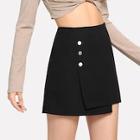 Romwe Single Breasted Solid Skirt