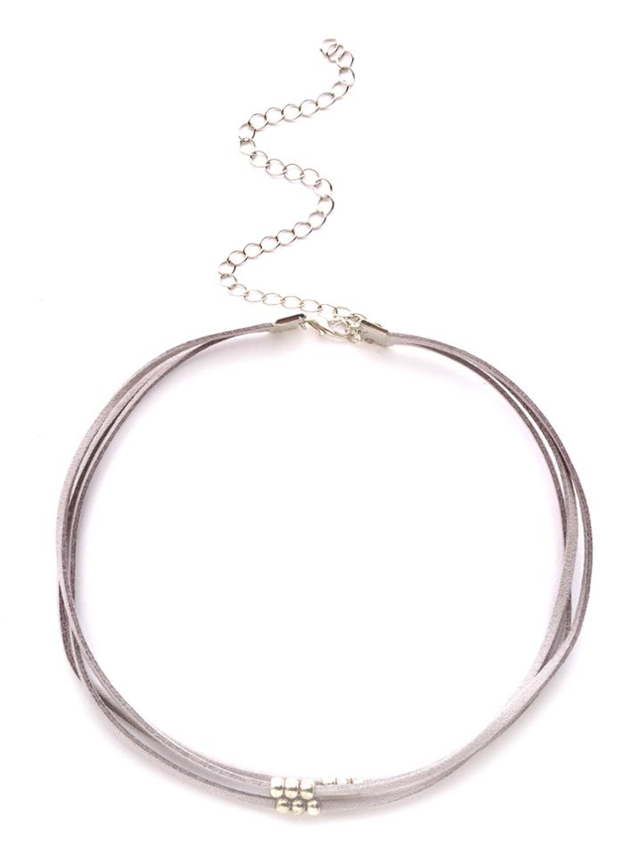 Romwe Grey Triple Strand Beaded Cord Choker Necklace