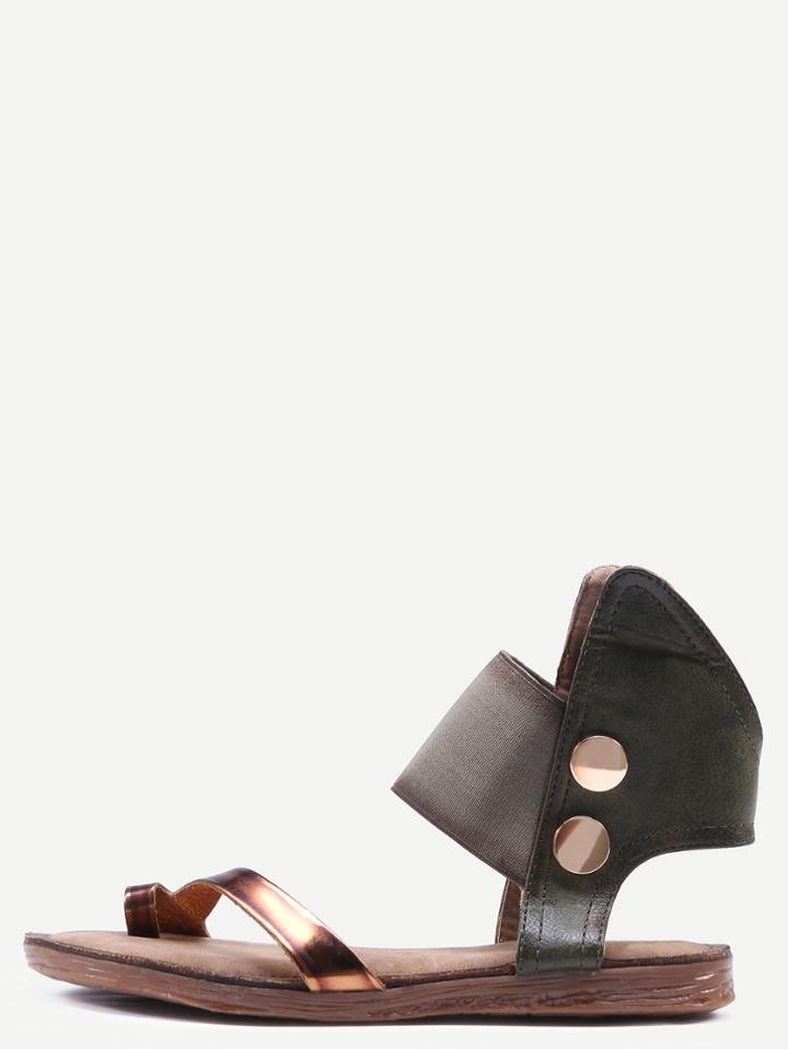 Romwe Khaki Flip Flat Sandals