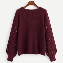 Romwe Beaded Bishop Sleeve Sweater