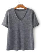 Romwe V Cut Sparkle Detail Tee