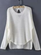 Romwe Dip Hem Knit White Sweater