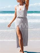 Romwe Grey Sleeveless Backless Split Dress