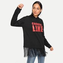 Romwe Fringe Trim Graphic Hoodie