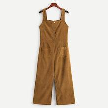 Romwe Double Pocket Button Corduroy Overalls