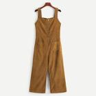 Romwe Double Pocket Button Corduroy Overalls