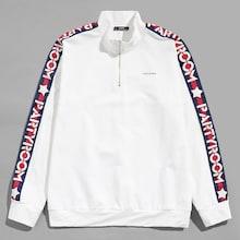 Romwe Men Zipper Up Striped Letter Pullover