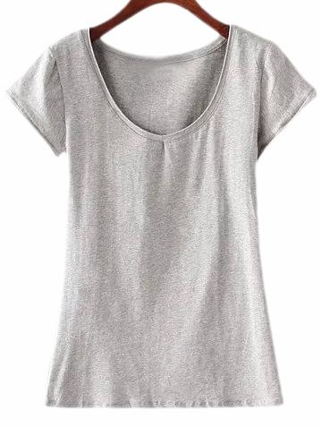 Romwe Grey Short Sleeve V Neck Casual T-shirt