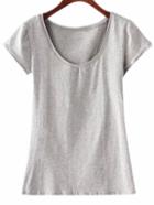 Romwe Grey Short Sleeve V Neck Casual T-shirt