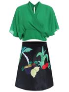Romwe V Neck Crop Chiffon Top With Fruit Print Skirt