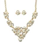 Romwe White Imitation Pearl Flower Necklace Earrings Wedding Jewelry Set