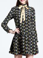 Romwe Colorful Tie Neck Drop Waist Print Dress