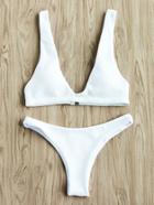 Romwe Textured Design Plunge Neck Bikini Set
