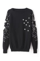 Romwe Hollow-out Star Print Black Jumper